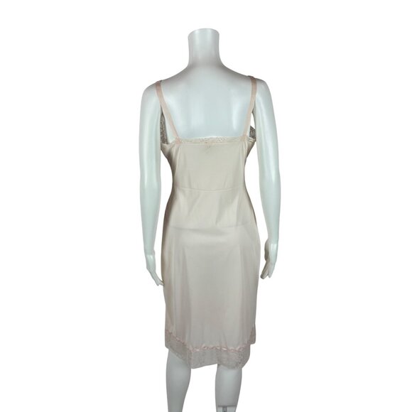 Vintage 70s Slip Dress Women's Small Pale Pink Inset Lace Scalloped Knee Length - Picture 8 of 10